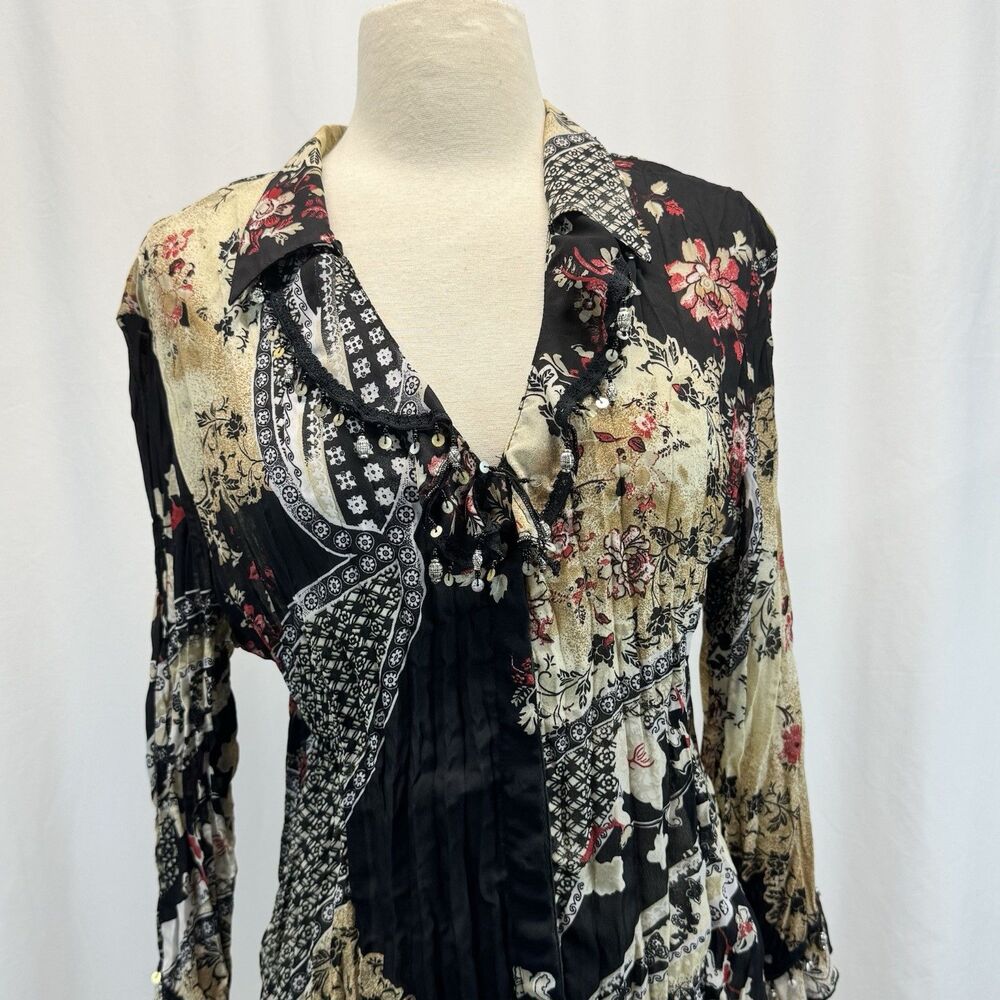 Boho Floral Patchwork Blouse Shirt L Paisley Boho Festival Western Art Flowy - Picture 3 of 13